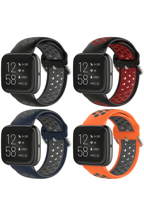 Sport Bands Replacement for Fitbit Versa 2/Versa/Versa Lite/Versa SE, Silicone Breathable Replacement Straps Bracelet for Fitbit Versa 2/Versa(Blue/Gray+Black/Red+Orange/Gray+Black/Gray)