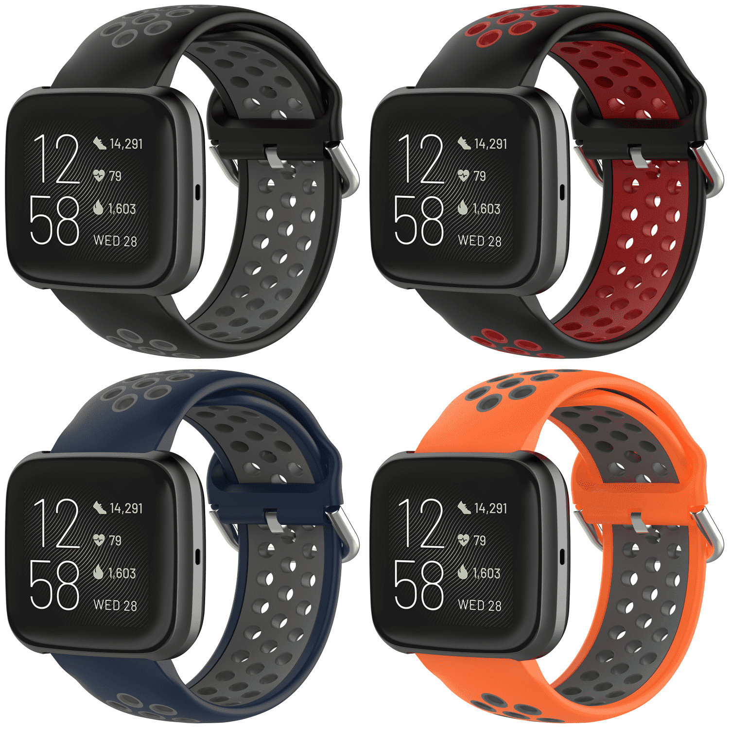 Bracelet de sport compatible avec Fitbit Versa 4 / Versa 3 / Sense 2 / Sense pour homme et femme – Bracelet classique brillant en silicone souple résistant à la transpiration (10 couleurs