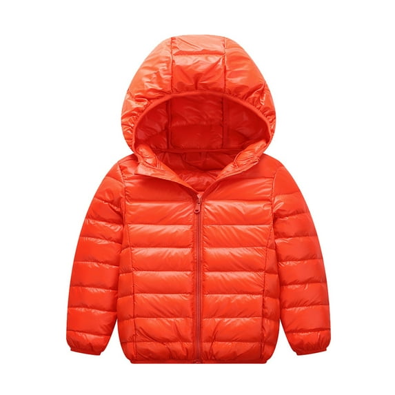 Paille Boy Hooded Neck Thick Puffer Coat Warm Outdoor Down Jackets Solid Color Winter Cardigan Outwear Orange 100cm