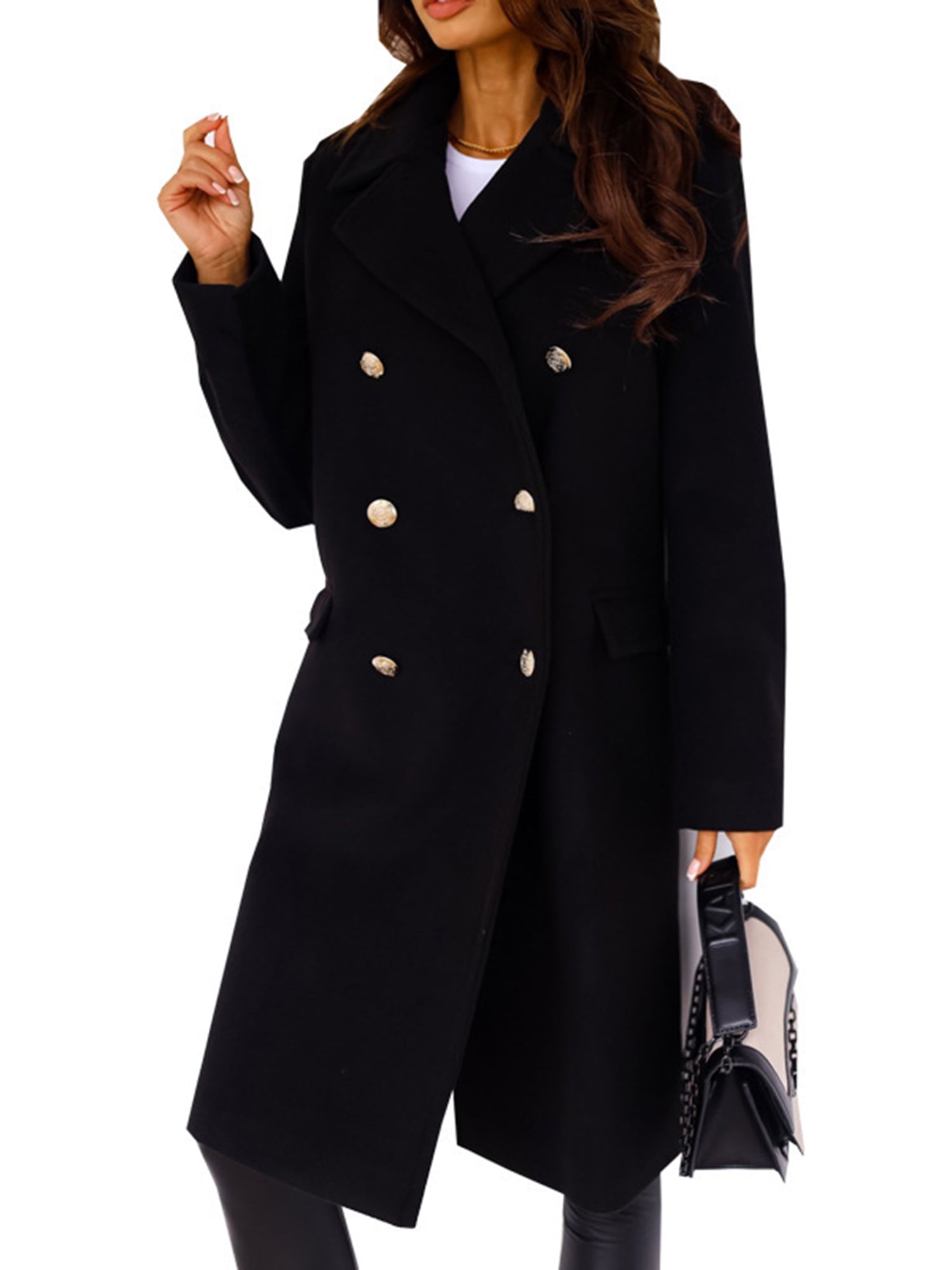 Paille Ladies Double Breasted Casual Wool Pea Coat Elegant Winter ...