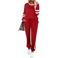 thumbnail image 1 of Paille Ladies Drawstring Pants Color Block Sweatsuits Loungewear Casual Two Piece Outfit Crew Neck Tops Running Lounge Sets Jogger Set Red S, 1 of 5