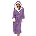 thumbnail image 1 of Paille Ladies Sleepwear Long Sleeve Fuzzy Plush Bathrobe Solid Color Sherpa Robes Thermal Hooded Fleece Robe Home Dressing Gown Shallow Purple XL, 1 of 6