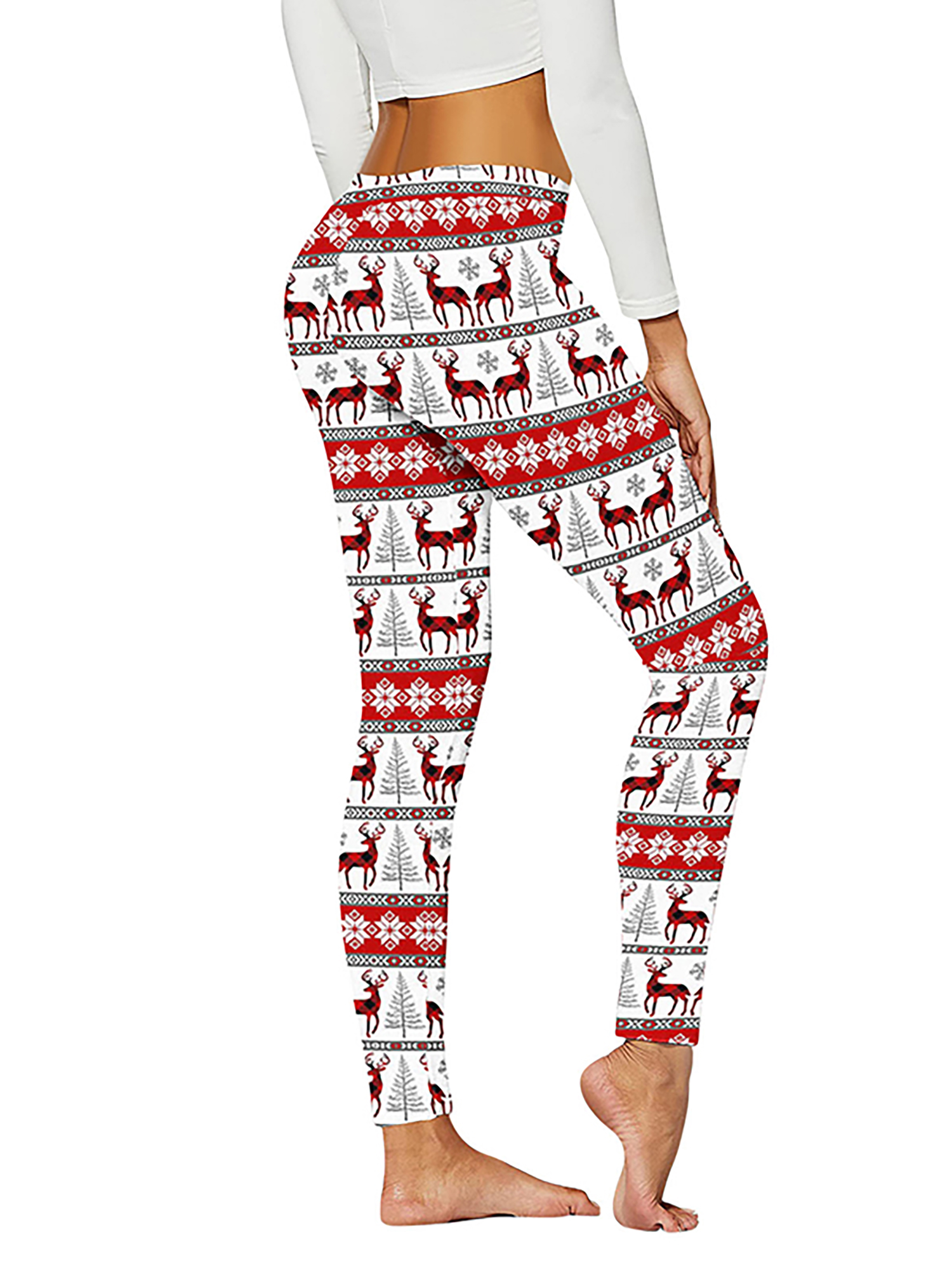 Paille Ladies Snowflake Print Skinny Bottoms Soft Festival Xmas Pants