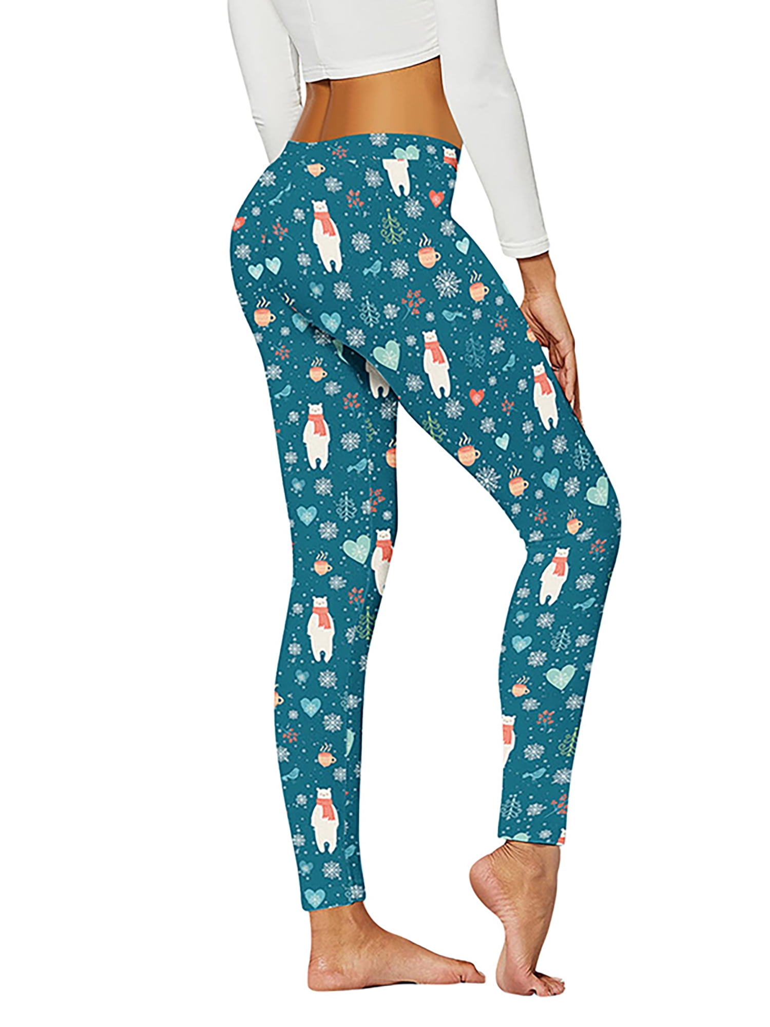 Paille Ladies Snowflake Print Skinny Bottoms Soft Festival Xmas Pants