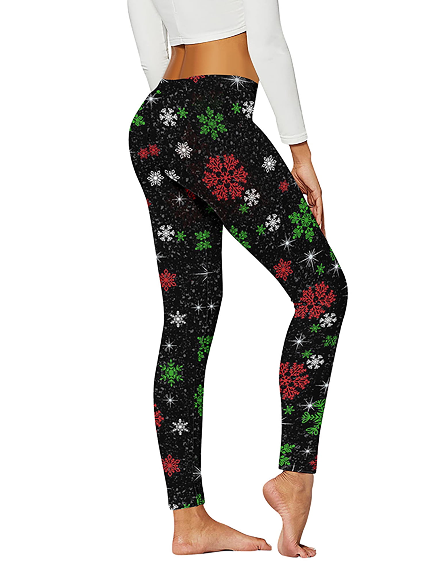 Paille Ladies Snowflake Print Skinny Bottoms Soft Festival Xmas Pants 