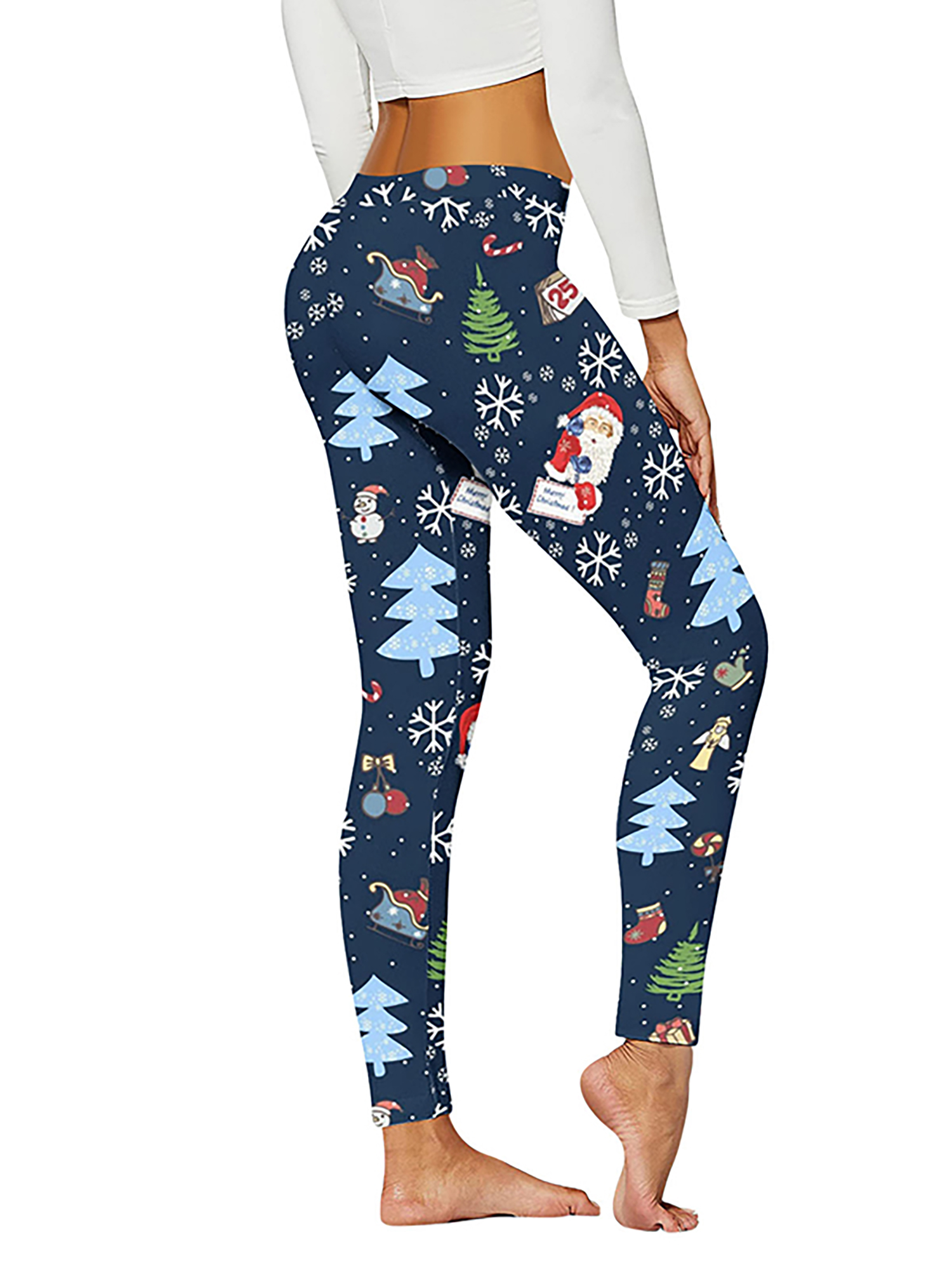 Paille Ladies Snowflake Print Skinny Bottoms Soft Festival Xmas Pants