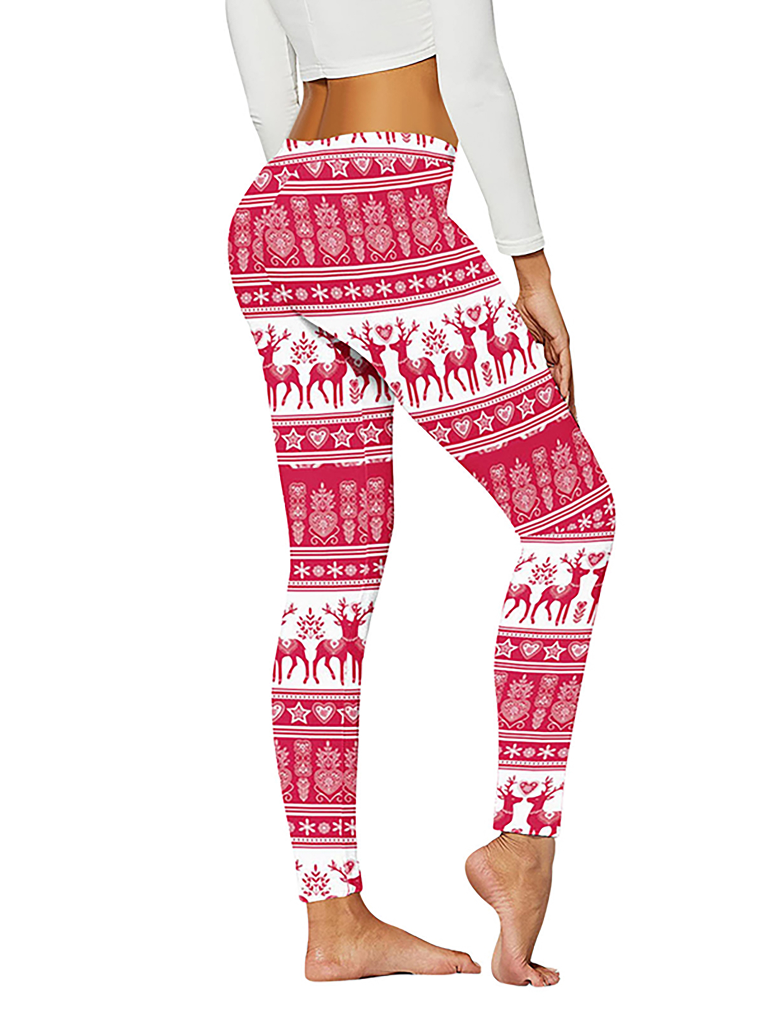 Paille Ladies Snowflake Print Skinny Bottoms Soft Festival Xmas Pants