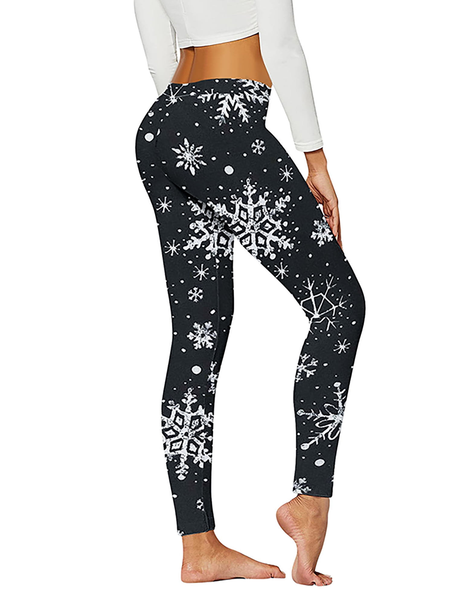 Paille Ladies Snowflake Print Skinny Bottoms Soft Festival Xmas Pants  Stretchy Holiday Tights Christmas Leggings Style-V L