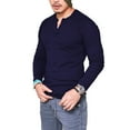 thumbnail image 1 of Paille Men Button Henley V Neck Tops Autumn Winter Fall Long Sleeve T-Shirt Tee, 1 of 2