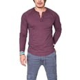 thumbnail image 1 of Paille Men Button Henley V Neck Tops Autumn Winter Fall Long Sleeve T-Shirt Tee, 1 of 3