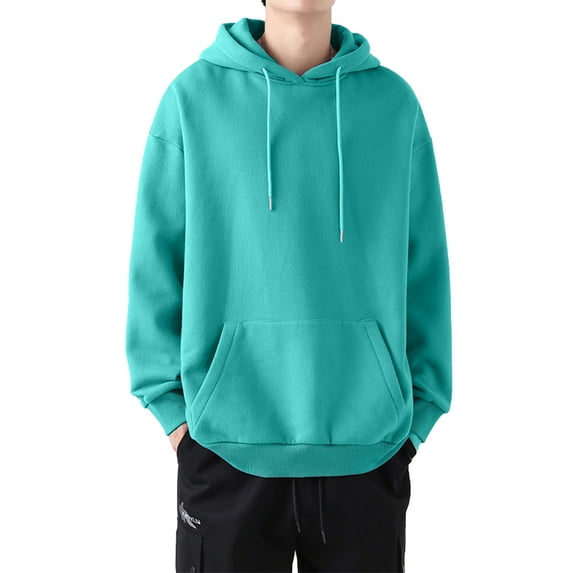Paille Men With Pockets Leisure Hoodies Plain Fall Sweatshirt Solid Color Winter Fleece Sweatshirts Jumper Tops Lake Green 3XL