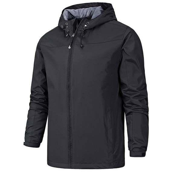 Paille Men's Solid Color Lightweight Outwear Waterproof Work Windbreaker Long Sleeve Outdoor Hooded Jacket Rain Jackets Black M