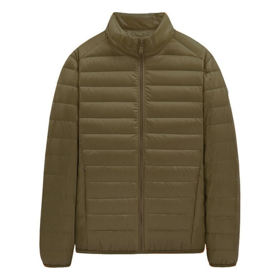 Paille Men's Stand Collar Casual Down Coats Business Winter Puffer Jacket Full Zip Warm Overcoats Outwear with Pockets Army Green 4XL