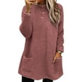 thumbnail image 1 of Paille Women Fuzzy Fleece Thicken Plush Tunic Blouse With Pockets Dailywear T-shirt Crew Neck Sport Pullover Tee Dark Pink S, 1 of 2