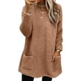 thumbnail image 1 of Paille Women Fuzzy Fleece Thicken Plush Tunic Blouse With Pockets Dailywear T-shirt Crew Neck Sport Pullover Tee Light Brown S, 1 of 2