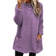 thumbnail image 1 of Paille Women Fuzzy Fleece Thicken Plush Tunic Blouse With Pockets Dailywear T-shirt Crew Neck Sport Pullover Tee Purple XL, 1 of 2