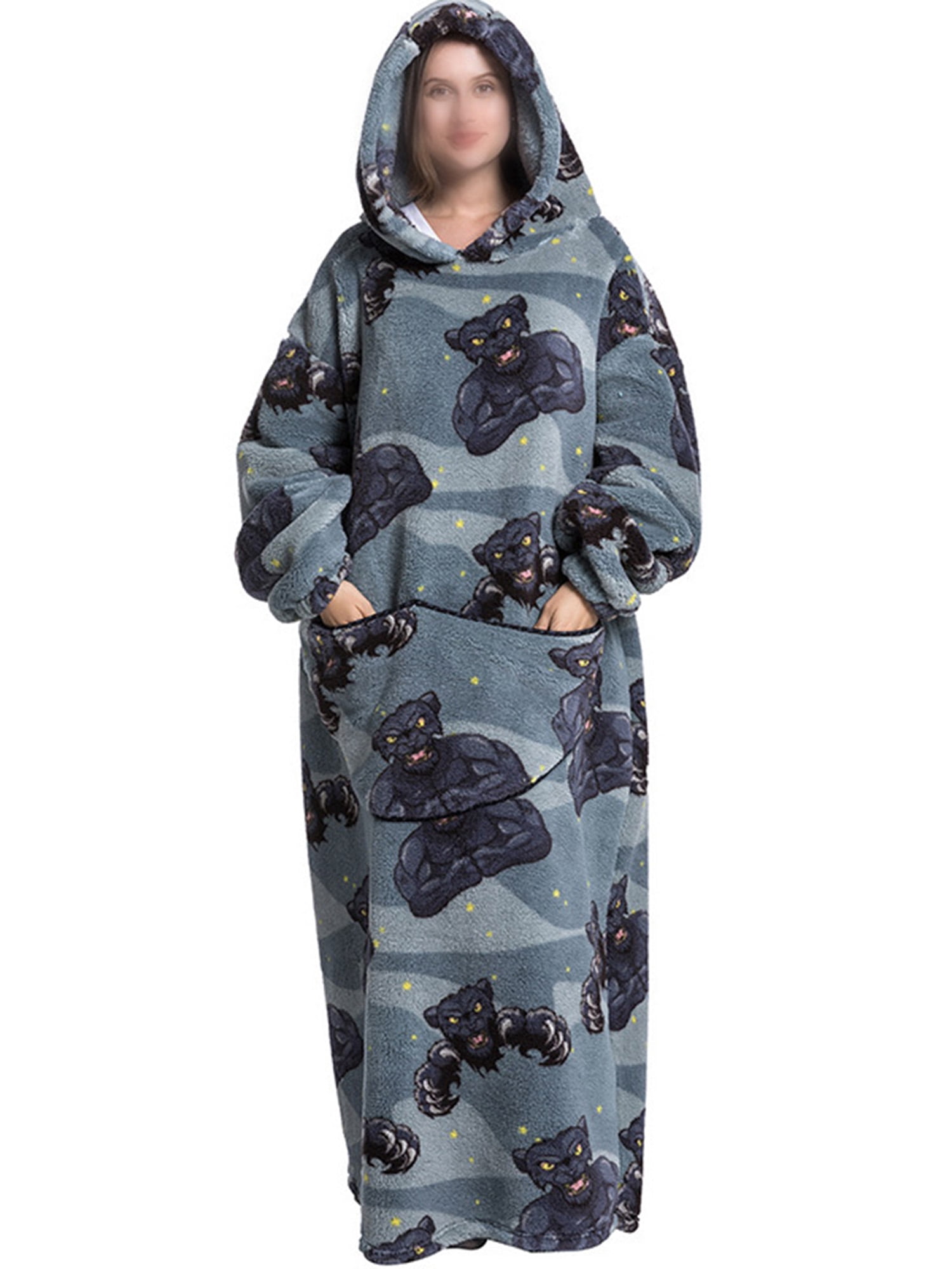 Paille Women Sherpa Fleece Blanket Hoodie Plus Size Sweatshirt Sleepwear  Winter Warm Sleep Dress Night Gowns with Pocket Monster Print - Walmart.com