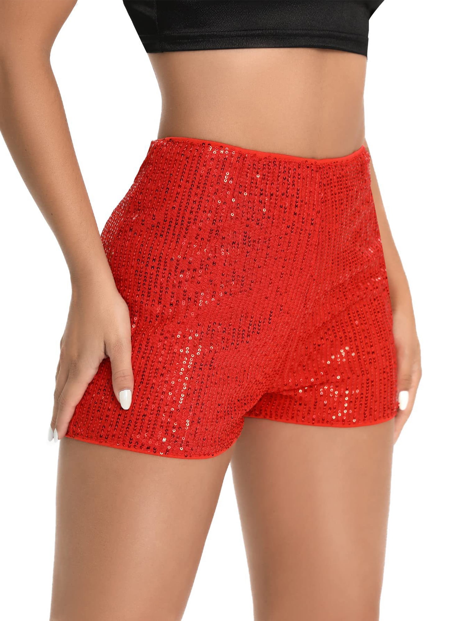 Paille Women Shorts Sequin Short Hot Pants Elastic Waist Mini Trousers