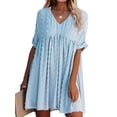 thumbnail image 1 of Paille Womens Dresses Short Sleeves Mini Dress V Neck Flowy Casual Swiss Dot Loose Fit Babydoll Dress, 1 of 3