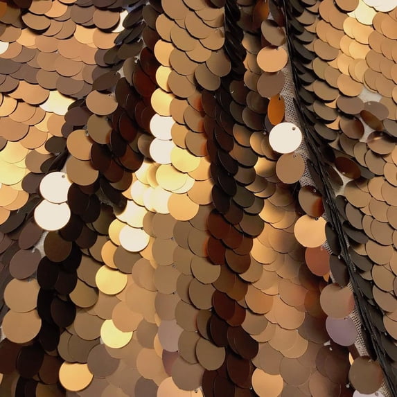 Paillette Sequins On Mesh Fabric 3/4 Inch Circles On Stretch Knit Polyester Net By The Yard - Copper (10 Yards)