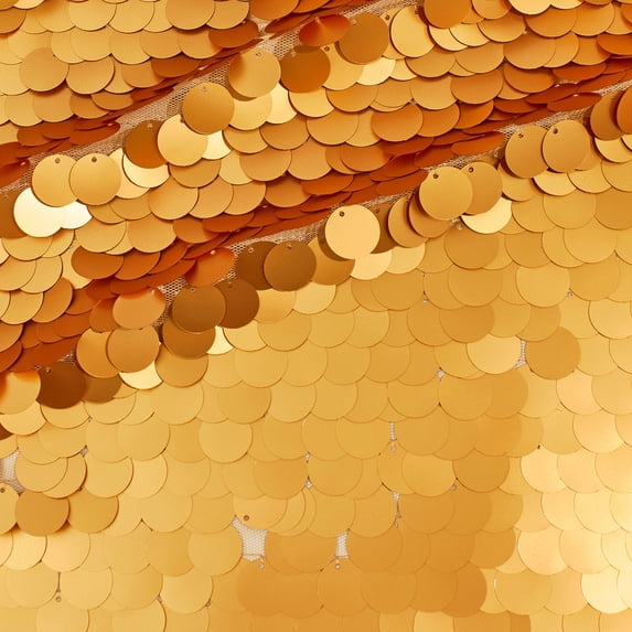 Paillette Sequins On Mesh Fabric 3/4 Inch Circles On Stretch Knit Polyester Net By The Yard - Gold (10 Yards)
