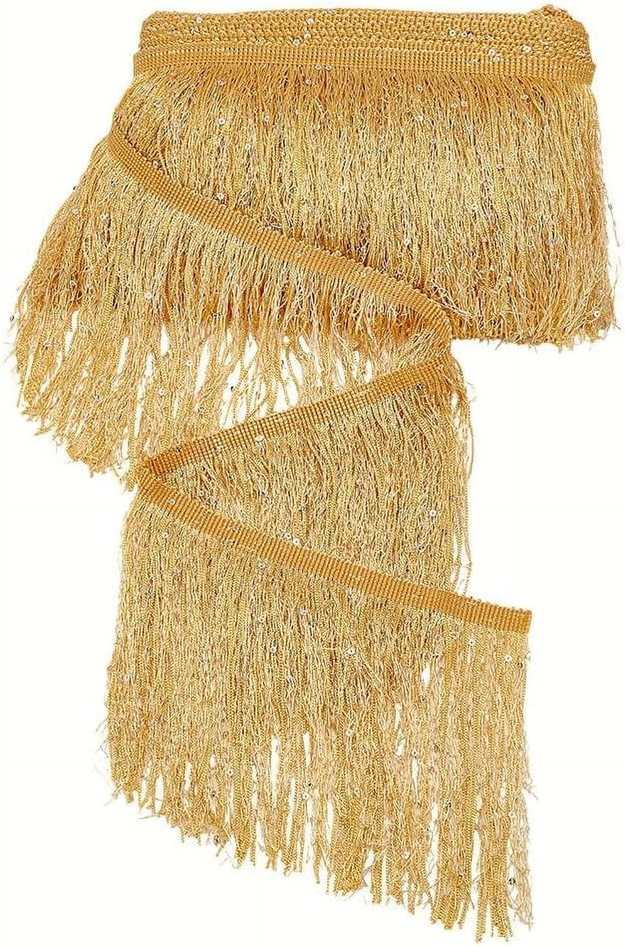 Paillette Tassel Polyester Ribbon Trim Clothes Accessories Gold 5-7/8 inch(150mm)