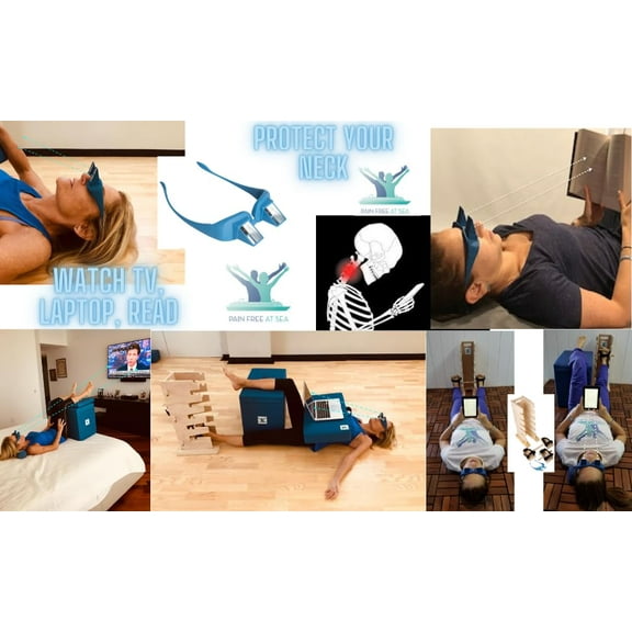 Pain Free Posture Therapy Prism Glasses (Blue)-Safe & Easy Light Weight Lie Down Reading & Watching TV Eyeglasses- Horizontal Neck Strain & Pain Reducer- Used for Posture Exercises