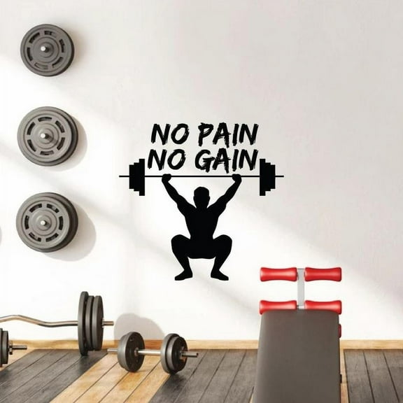 No Pain No Gain - Exercise Workout Quote Motivation Weightlifting Silhouette Body Builder Vinyl Wall Art Wall Sticker Wall Decal Home Gym Workout Area Fitness Sticker Decoration Size (10x8 inch)