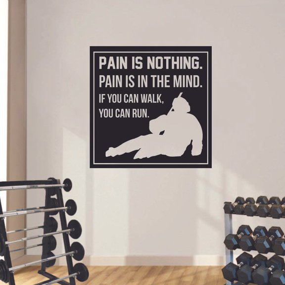 Pain Is Nothing Pain Is In The Mind If You Can Walk You Can Run Ice Hockey Sport Inspirational Quotes Wall Sticker Vinyl Decal Home Decor For Home Room Living Room Bedroom Decoration Size (10x10 inch)