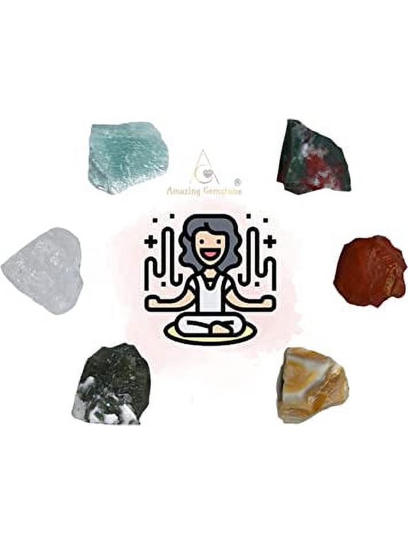 Pain Relief Crystal Stone Set - Blood Stone Amazonite Clear Quartz Red Jasper Lace Agate Moss Agate