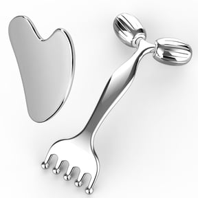 Pain Relief Massage Tool Set Stainless Steel Gua Sha Scraper & Dual-Ended Face Roller for Muscle Tension, Circulation, and Myofascial Therapy External Use for Jaw, Neck, Shoulders & Body Recovery