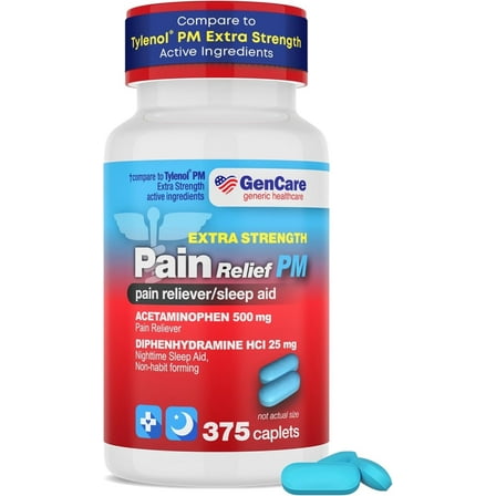 GenCare Extra Strength Acetaminophen PM 500mg Headache Sleep Aid Pain Relief, 375 Tablets