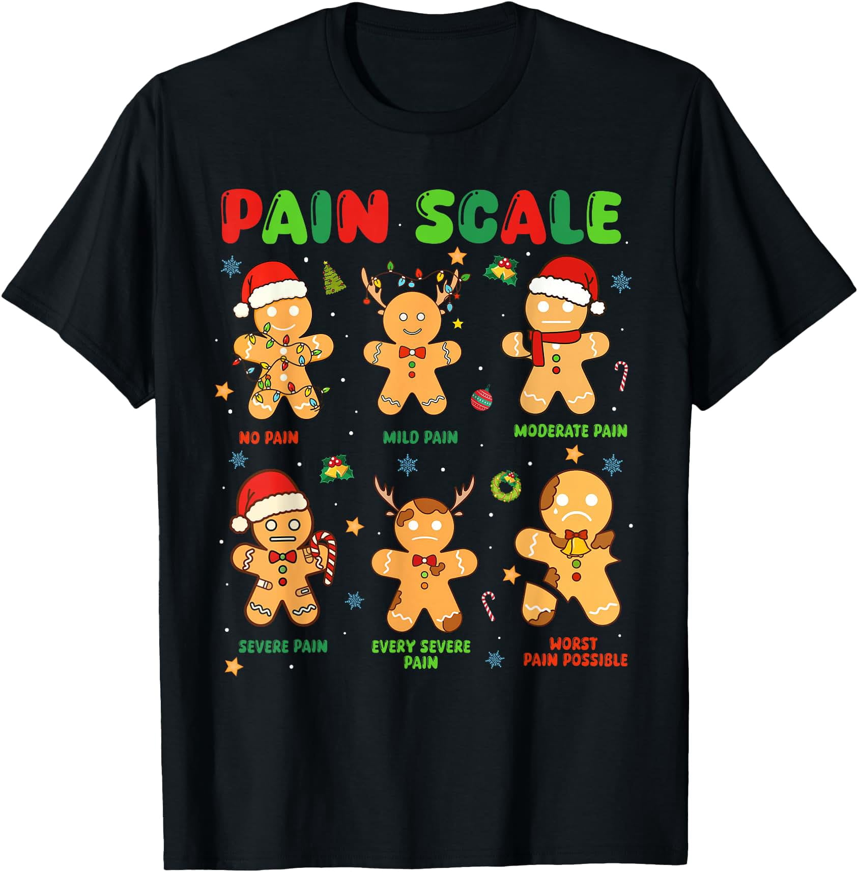 Pain Scale Gingerbread Man Christmas Nurse T Classic Message T-Shirt ...