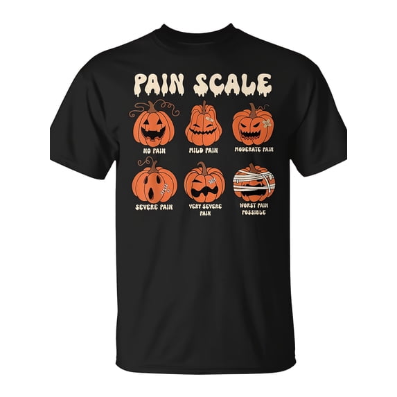 Pain Scale Halloween Pumpkin Graphic Funny Horror Theme Unisex Adult Holiday Party Gift Cotton Men's Women's Tee Shirt