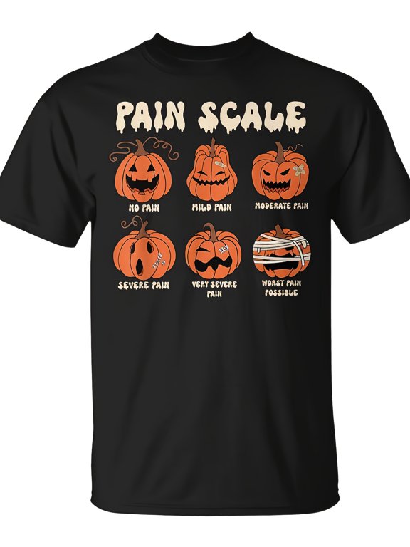 Pain Scale Halloween Pumpkin Graphic Funny Horror Theme Unisex Adult Holiday Party Gift Cotton Men's Women's Tee Shirt