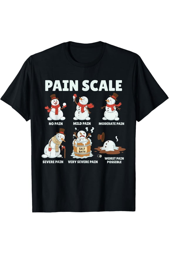 Pain Scale Snowman Xmas Funny Nurse Christmas ICU Nurse T-Shirt- American fashion hot selling casual retro high quality 100% cotton T-shirt 1 piece