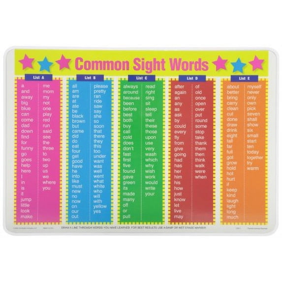 Painless Learning Common Sight Words Placemat