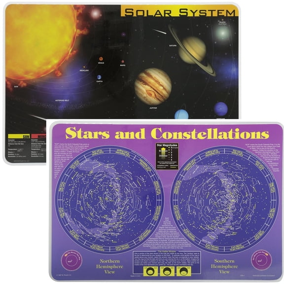 Painless Learning Educational Placemats Sets Solar System and Stars and Constellations Placemat Non Slip Washable
