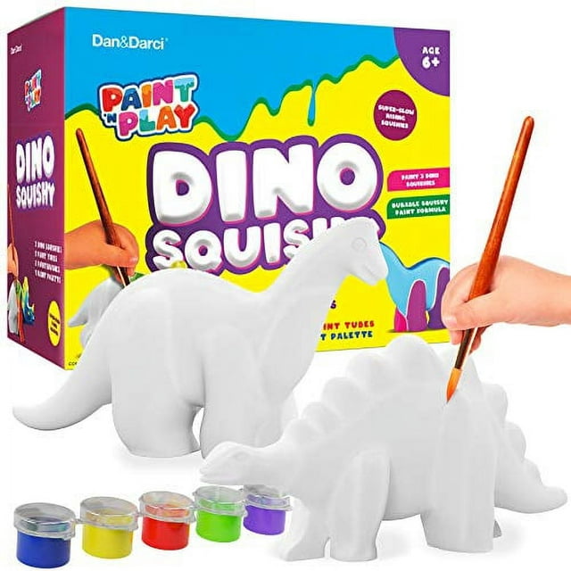 Paint 3 Large Dino Squishies - Paint a Squishy Kit - Make Your Own Squishies with Puffy Paint - Arts and Crafts Gifts for Kids, Boys & Girls - DIY Squishy Makeovers Painting Kit, Dinosaur Toys