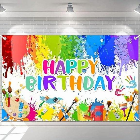 Paint Birthday Banner Boy and Girl Graffiti Art Party Decorations Painting Theme Happy Birthday Photo Backdrop 70.8 x 43.3 Inch Background for Kids