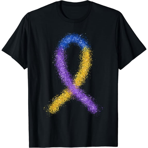 Paint Bladder Cancer Purple Blue And Yellow Ribbon Dysuria T-Shirt Black X-Large