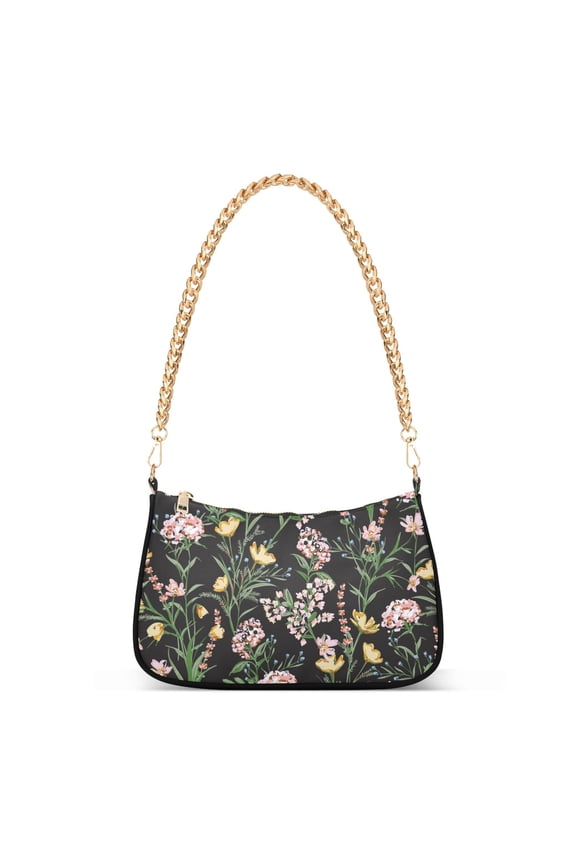 Paint Brused Wild Flower Meadow Floral Womens Chain Shoulder Bag Tote Handbag Clutch Hobo Purse with Zipper for Travel Casual