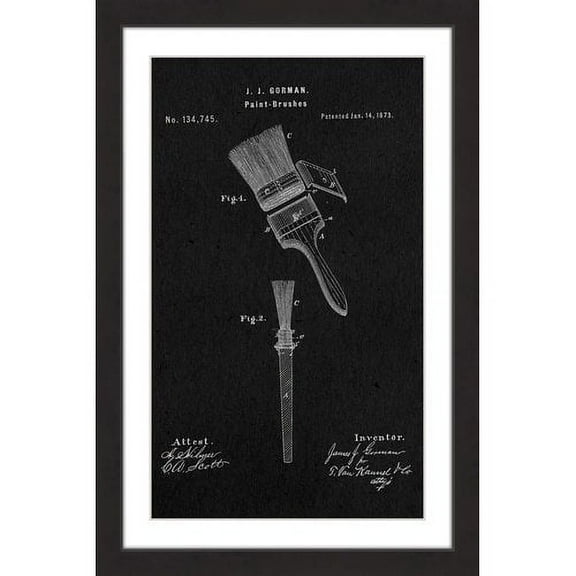 "Paint Brush 1873 Black Paper" Framed Painting Art Print, 12" x 1.5"