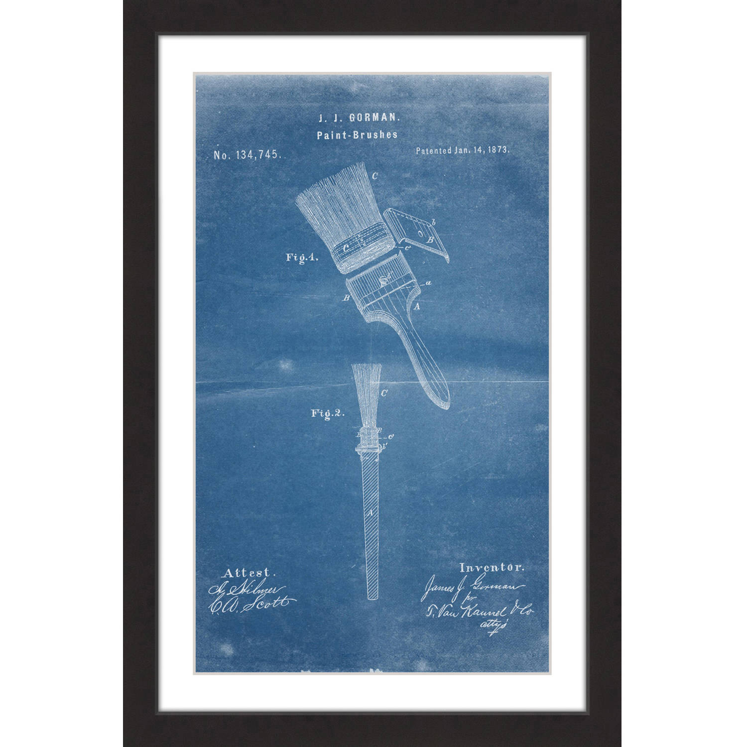 "Paint Brush 1873 Blueprint" Framed Painting Print