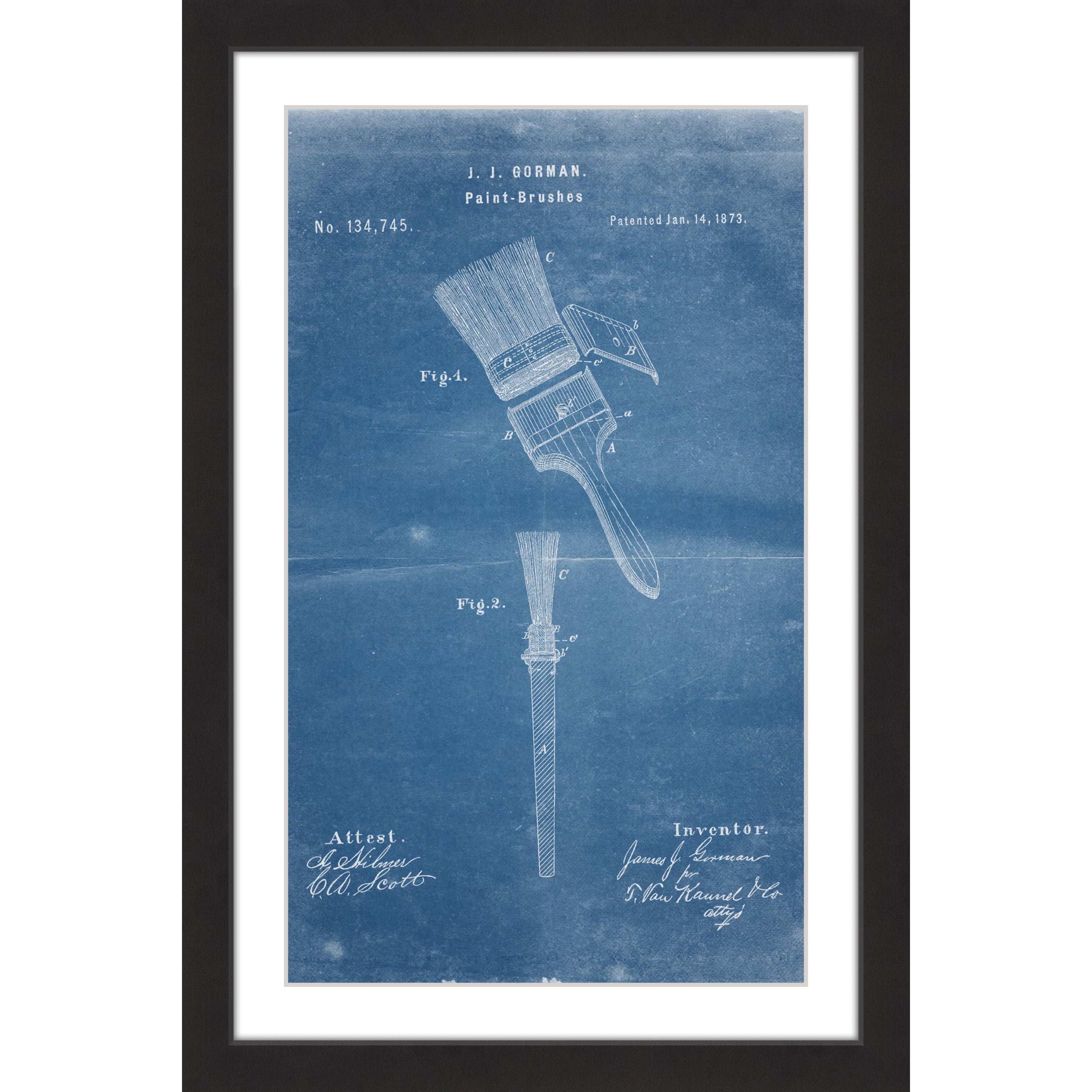 "Paint Brush 1873 Blueprint" Framed Painting Print
