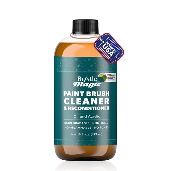 Paint Brush Cleaner and Restorer, Non-Toxic Biodegradable for Acrylic, Oil, Watercolor, Odorless Quick-Clean Formula, 16 fl oz