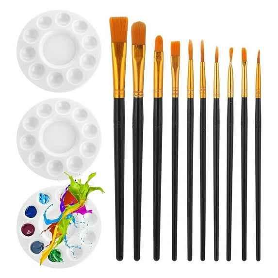 Paint Brush Palette Set 10 Pieces Nylon Craft Acrylic Brushes 3 Round Tray for Painting