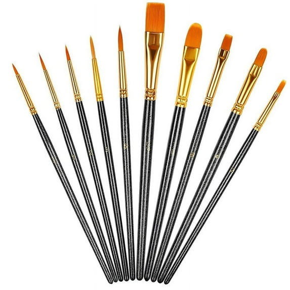 Paint Brush Set, 10 Pcs Nylon Hair Brushes for Acrylic Round Pointed Tip Oil Watercolor Painting Artist Professional Paintbrushes, Halloween Pumpkin Rock Painting Kits, Arts Crafts Supplies