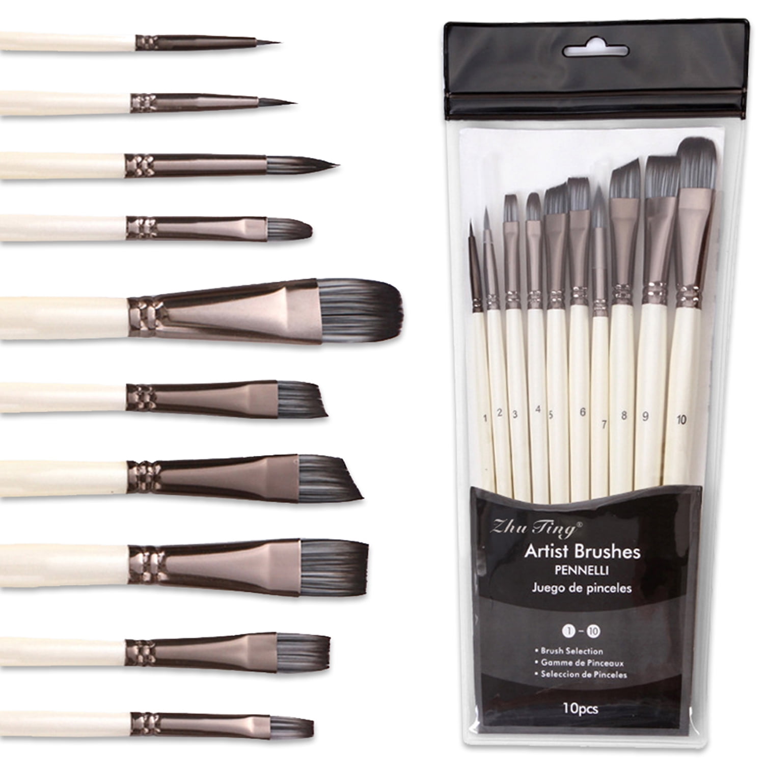 Paint Brush Set - 10 Piece Miniature Paint Brushes with Durable Nylon Bristles, Acrylic Paint Brushes for Acrylic Oil Watercolor, Face Nail Art, Miniature Detailing ,Models Painting & Rock Painting
