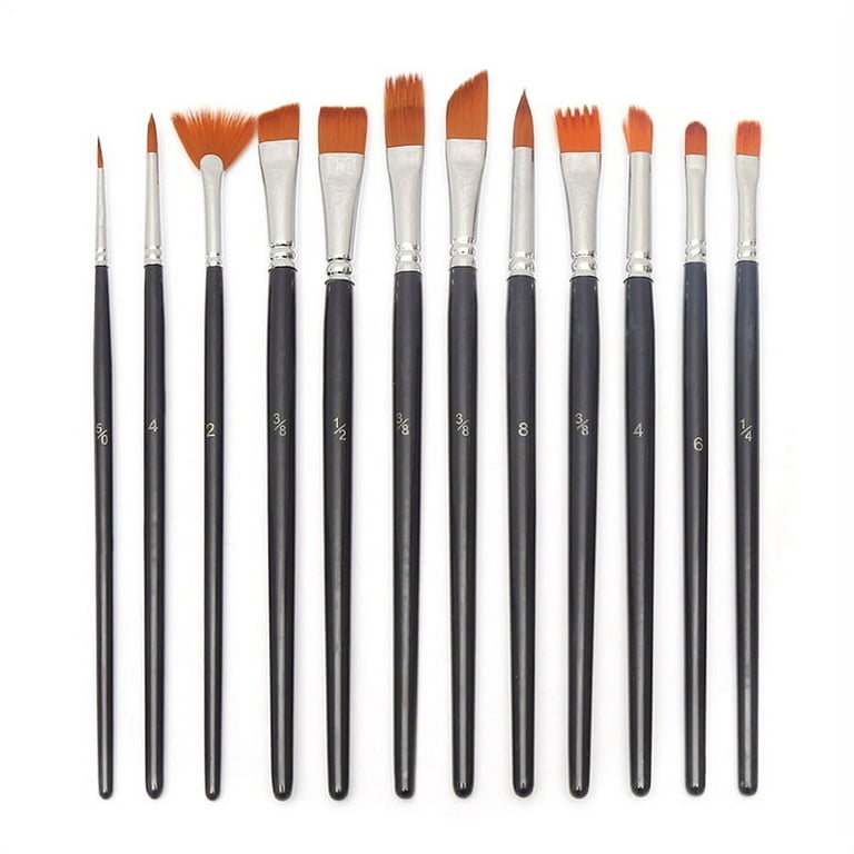 Paint Brush Set,Round Pointed Tip Nylon Hair artist acrylic brush  Watercolor Oil Painting (black 12pcs) 